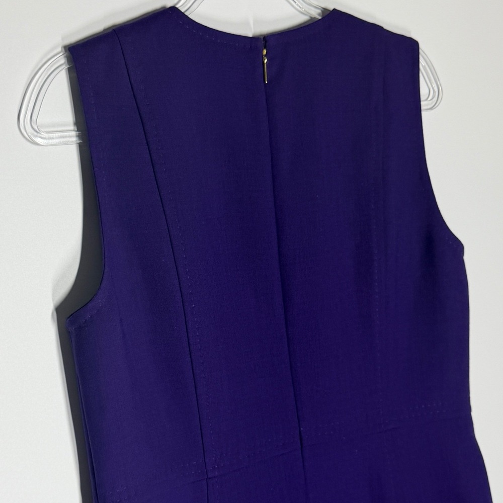 Tory Burch Petra Purple Sleeveless Sheath Dress Wool Blend Gold Hardware Size 12 - Picture 8 of 14